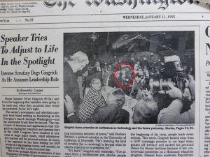 That time I made the front page of the Washington Post (in red circle), with new House Speaker Newt Gingrich and futurists Heidi and Alvin Toffler.
